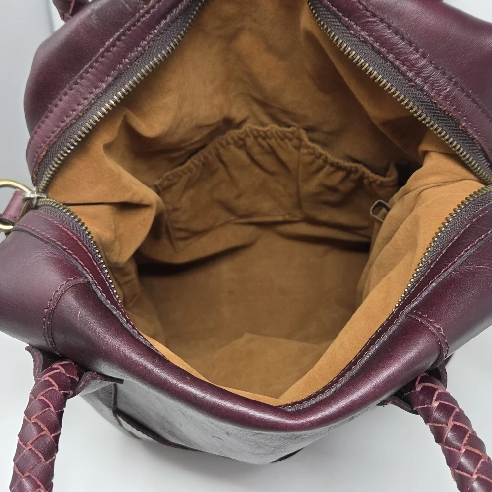 Patricia Nash Paloma Burgundy Patchwork Woven Leather Satchel Detachable Strap